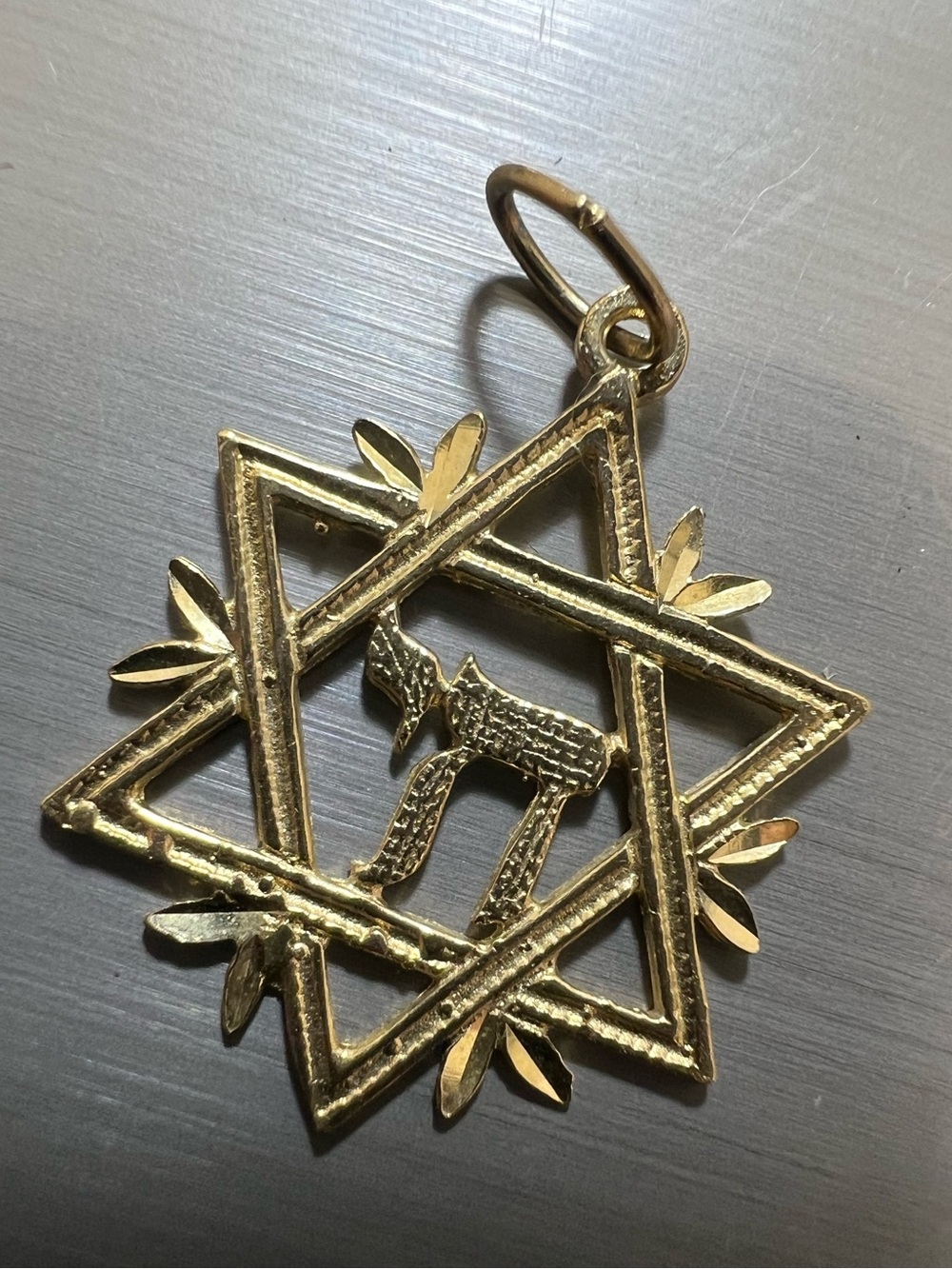 14K Yellow Gold Star of David Pendant with Hebrew Letter Charm
